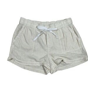 Caslon Women's Shorts Size Medium M Yellow Tan  Striped Linen Drawstring Elastic